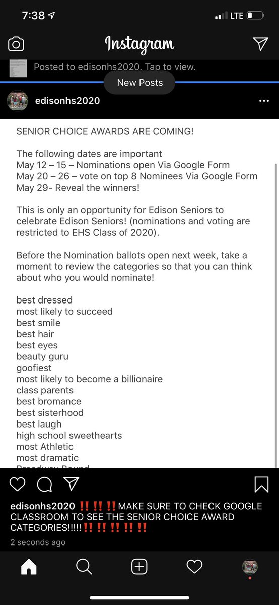 MAKE SURE TO CHECK GOOGLE CLASSROOM TO GET READY FOR THE SENIOR CHOICE AWARDS‼️‼️