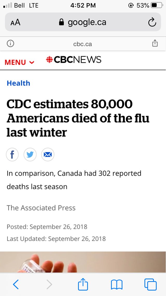 BobDeVos77's tweet photo. @brianlilley I know the covid numbers are very high, but why is the regular flu so much worse in the US than Canada? Using the 10% rule we should be at 8,000. https://t.co/MGQ1eIwd2z