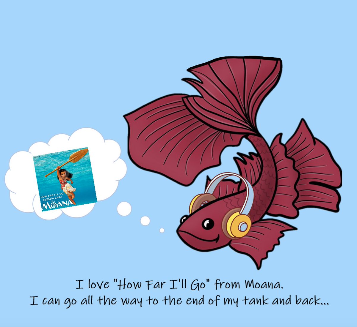 BXVLibrary's tweet photo. The day's almost done, so I'll leave you with one of my favorite songs: "How Far I'll Go" from @Disney's #Moana. How far will YOU go in the next week? (I think I'll swim to end of my tank and back a few times) xoxo, Filet the Library Fish #FiletFriday https://t.co/oKhVA6f2Mf