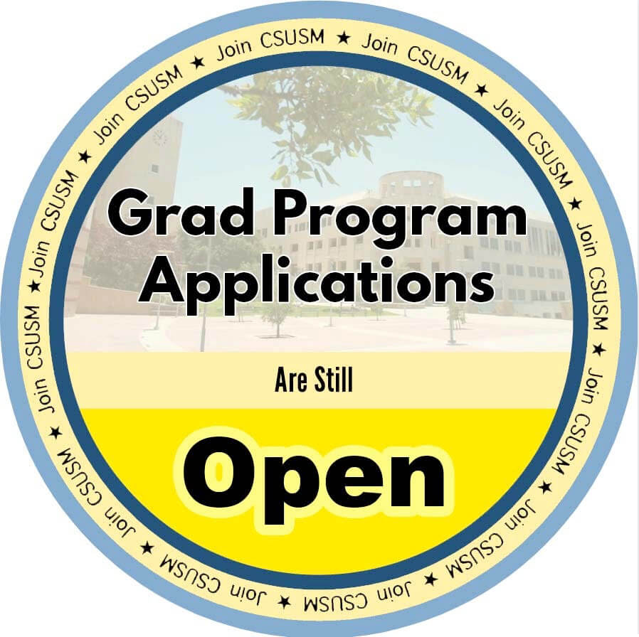csusmogsr's tweet photo. If you are or are thinking of applying to a CSUSM Grad Program, you're in luck - many programs are still accepting applications! If your program's deadline passed, email its coordinator because it may not be too late to apply. ๐พ๐
.
#csusm #csusmgradstudies #csusmogsr https://t.co/rRgW2E1x8C