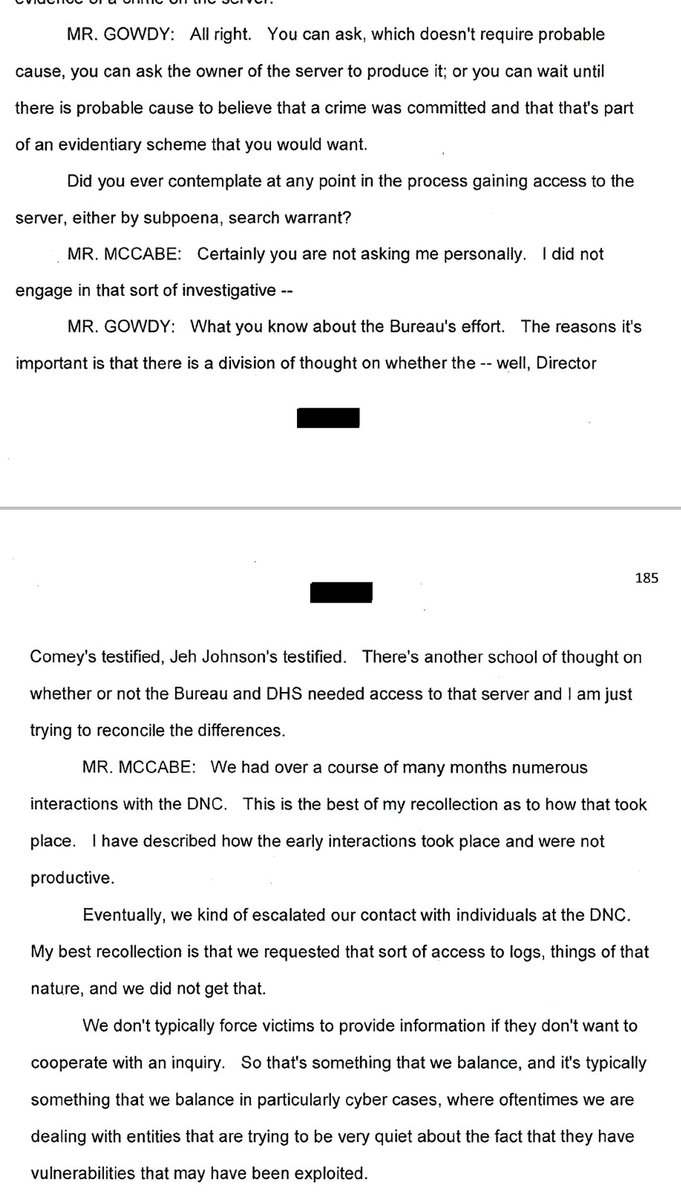 SupermodelMom's tweet image. McCabe admitting the FBI never got access to the DNC servers after they were hacked.
#InterviewTranscripts