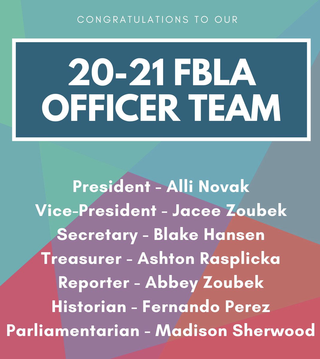 Congratulations to our newly elected 2020-2021 officer team!!
