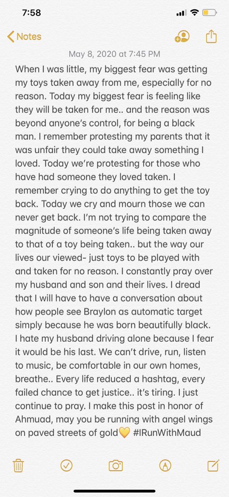 My beautiful black husband. My beautiful black son...Literally cried while writing this. I’m so tired.. but the fight and prayers continue on. #IrunwithMaud ❤️