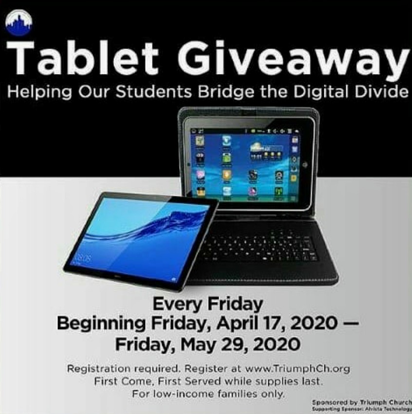 AoAInDetroit's tweet photo. @triumphdetroit is doing its part to help @Detroitk12 students "bridge the digital divide." Giorgio's parents registered at https://t.co/0rkZ7zJAWc last week and picked up his tablet today! Follow the instructions on the flyer. This giveaway is set to end on May 29, 2020! https://t.co/SXWNhCFpDK