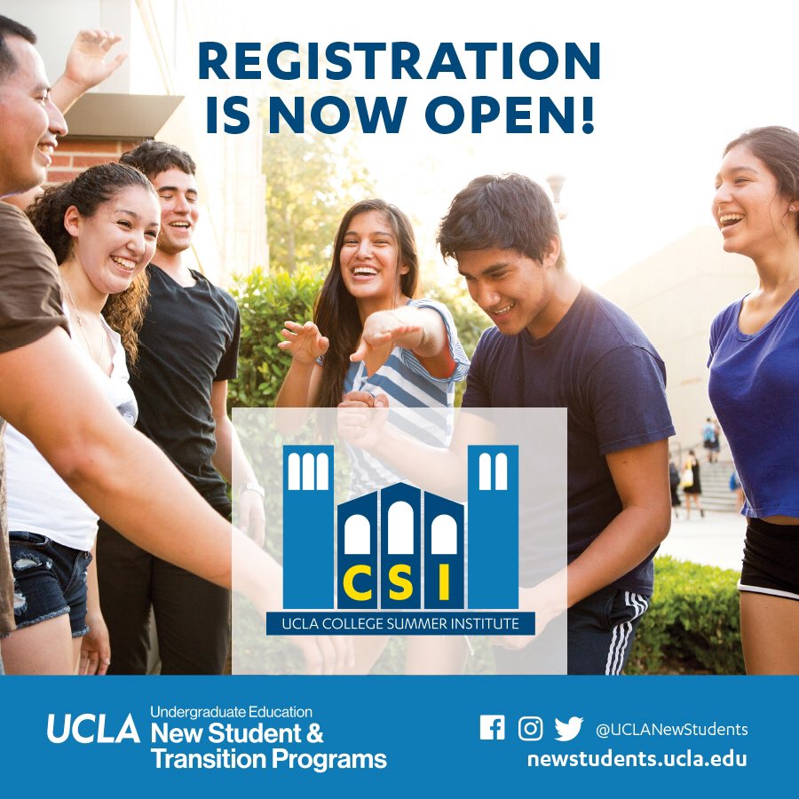 UCLA’s COLLEGE SUMMER INSTITUTE (CSI) is an excellent way for incoming first year students to make a smooth and successful transition to UCLA. Check it out at:
newstudents.ucla.edu/college-summer…
#ucla #uclaadmission #uclabound