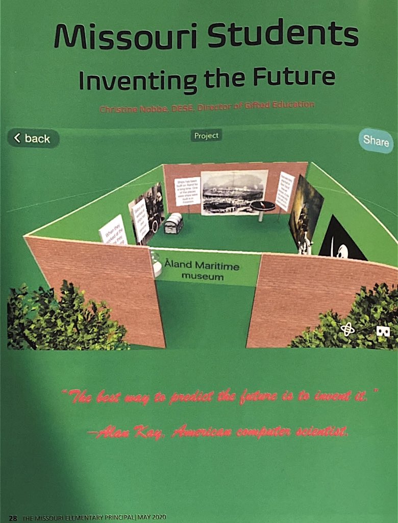 gray3940's tweet image. Our class is featured in the May issue of Missouri Elementary Principal magazine in an article by our state director of gifted. It explains how we use #Rootrobots , and #CoSpaces .