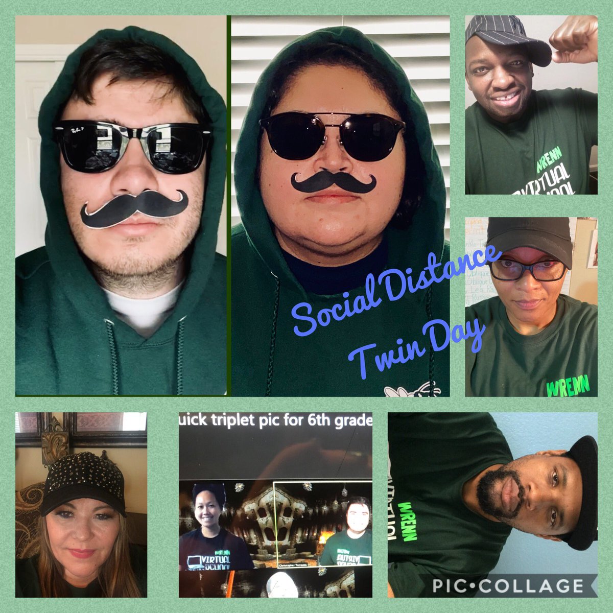 swcantu's tweet photo. @ETWrennMS Social Distance Twin Day! #VirtualSpirit #ISeeDouble #WeLoveOurTeachers https://t.co/SiJXMRPPUH