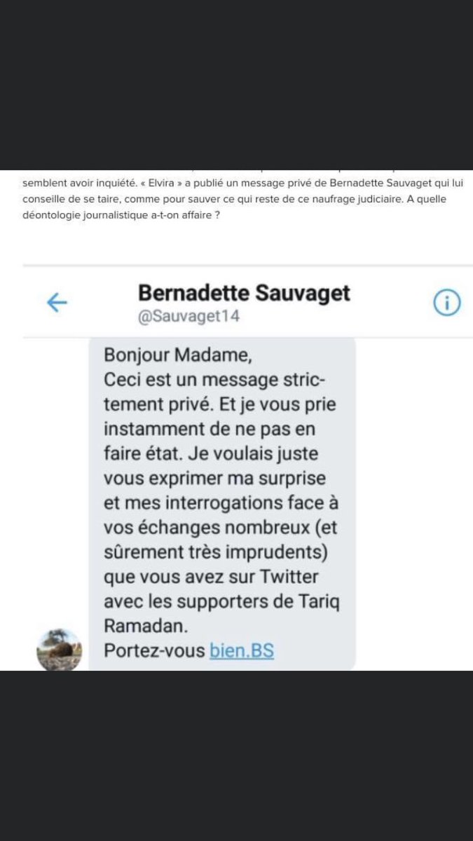 ChadiArdelesse's tweet photo. #François_Burgat: 

« Journalisme d'investig-action

Pour préserver le château de cartes de ses élucubrations éditoriales (?)  #Bernadette_Sauvaget (Libé) aurait tout simplement essayé d'influencer une des plaignantes de #l_affaire_Ramadan. On attend impatiemment un démenti :-(« https://t.co/H0H5HbJjwx