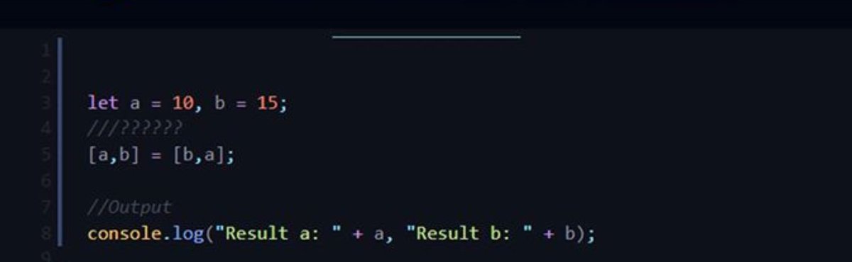 blarznet's tweet photo. Understanding the destructuring assignment. What will be the output? π€
Don't forget to visit our site for more! https://t.co/eEfNsM60Mi
#mullinstack #betterCodeAndLife #inspire #help https://t.co/ZpcCynthCO