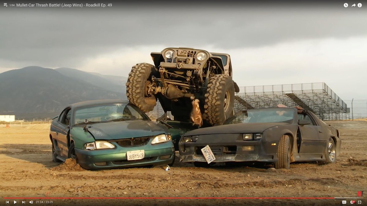 MMFFmagazine's tweet photo. Mullet-car thrash battle! Watch Ep. 49 of @RoadkillShow for a battle of dirt-cheap beaters: an SN95 Mustang V-6 &amp; a third-gen Camaro. Stream this episode &amp; catch up on all seasons of #Roadkill NOW on the @MotorTrendApp ➡️https://t.co/Q22cn9EwAk 
#MotorTrend #MMFFmagazine https://t.co/GDOZHnO2dC