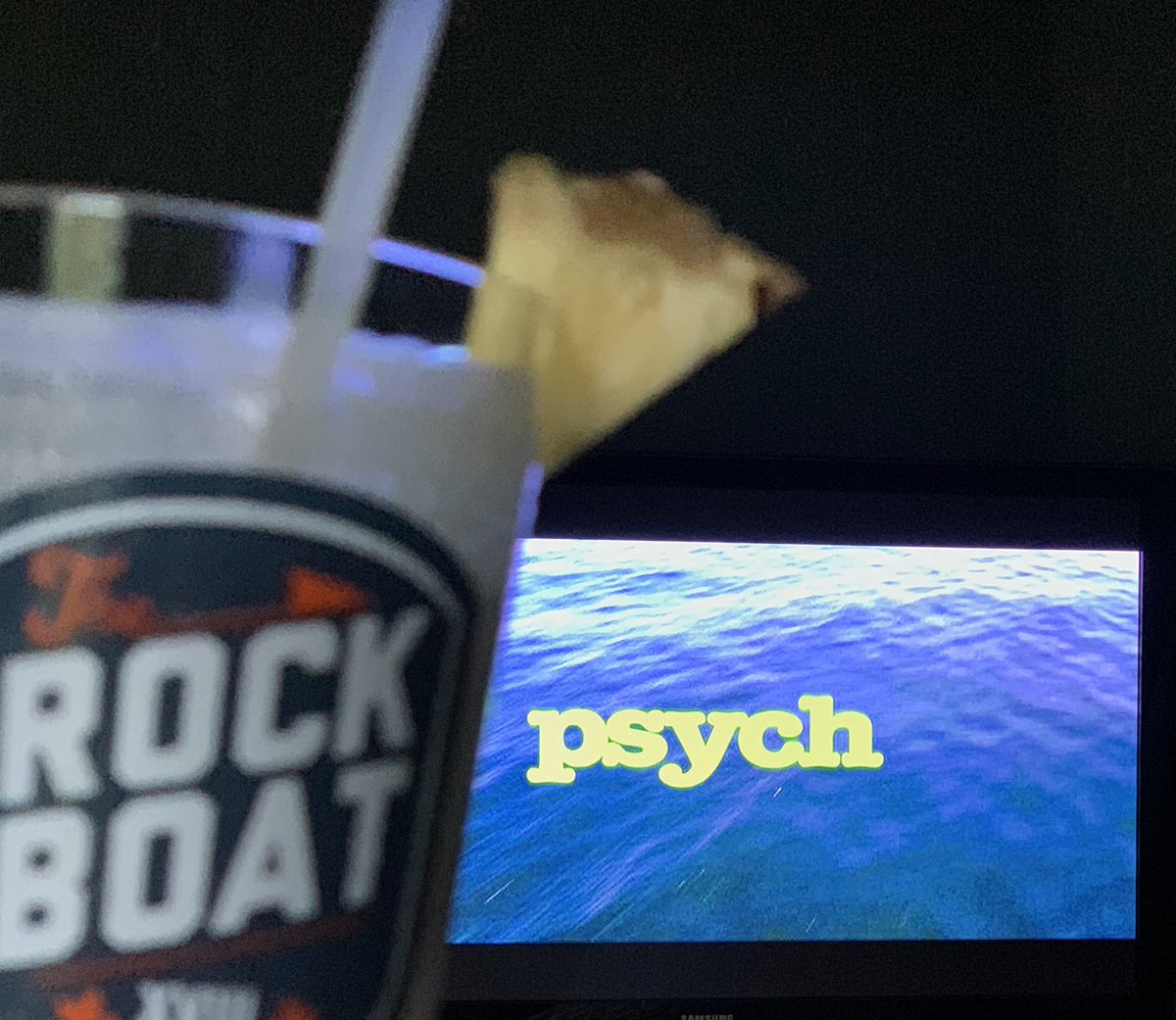 NormalLikeYou's tweet photo. Been watching @Psych_USA during stay-home orders. Today we should have left for a long-planned road trip to the West Coast. Just made piña coladas &amp; started the next episode..which happens to be “Death Is In The Air”...you know, the one with the virus. C’mon, son. #saltinthewound https://t.co/7AnTo6HFyF