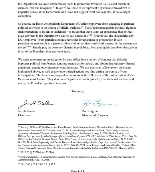 <a href="/HouseJudiciary/">House Judiciary Dems</a> Democrats Call for IG Investigation into AG Barr's Politicization of DOJ