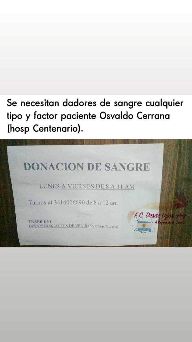 Ayudemos , aunque sea difundiendo... se necesitan dadores de sangre de cualquier tipo y factor #Rosario #HospitalCentenario. <a href="/AlejandroSanz/">Alejandro Sanz</a> <a href="/LFdCesmas/">LaFuerzadelCorazón</a> <a href="/Gisela56910327/">Gise ❤🎶</a> <a href="/gise0991/">Gise Tana</a> @Flor_MBDesign <a href="/ceciliiatrippi/">cecilia trippi</a> <a href="/MaranLuz/">Luz Marán</a> <a href="/fcdesdelejosarg/">F.C Desde Lejos Arg</a> <a href="/ayi_desdelejos/">Ayi Reales</a> <a href="/AdryAntinolfi/">Adry Mte Gde</a>