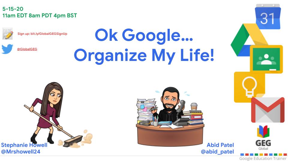 Join <a href="/mrshowell24/">Stephanie Howell</a> and <a href="/abid_patel/">Abid Patel</a> Friday!! Sign up here  bit.ly/GlobalGEGSignUp.

#edtech #ditchbook #tlap #ETCoaches  #hacklearning #GSuiteEdu #GoogleEDU #celebratED #cuechat #k12artchat #masterychat #EduGladiators #edchat #LeadLAP #globalgeg
