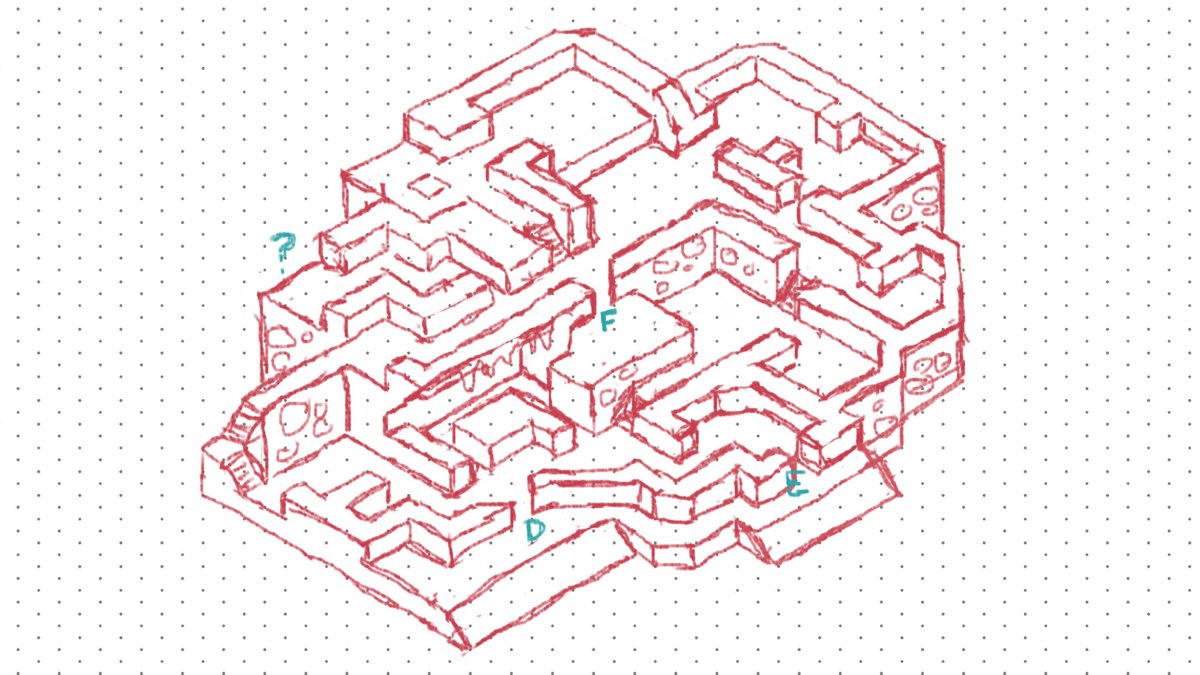 GnarledMonster's tweet photo. Sketching out the goblin caves. This was a tough one, I had to move many rooms around because the original shape is much wider and I want to keep dungeons fitting A5 pages. No space for new rooms, guess I will have to play with their contents. #dnd #ttrpg #isomap #dndmap #dndart https://t.co/hiXFMMjACb