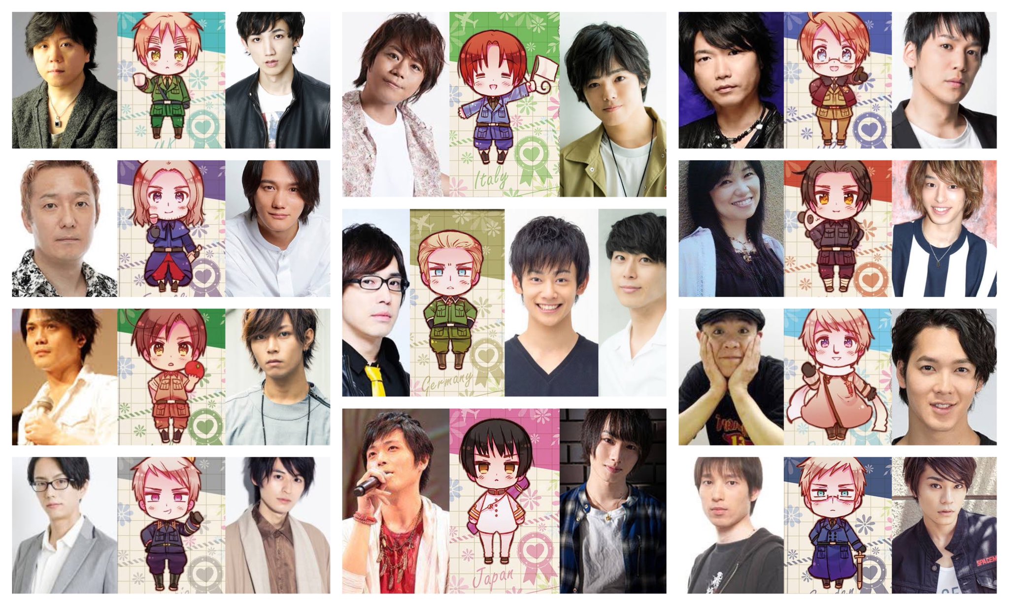 クレメンティ クララ いつもこころにプラスねじ ヘタリア 声優さんと ヘタミュ 俳優さんたちを キャラクターを挟んで並べてみました ヘタリアイタリア ヘタリアドイツ ヘタリア日本 ヘタリアアメリカ ヘタリアフランス ヘタリアイギリス