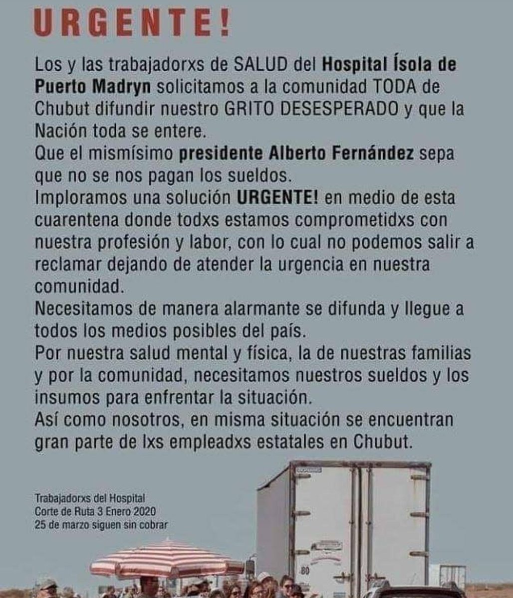 glam04_san's tweet photo. ATENCION !!! @alferdez #ChubutEnCrisis #chubut #CuarentenaObligatoria #cuarentena #ArgentinaUnida #personaldesalud https://t.co/RHOSx8sYsb