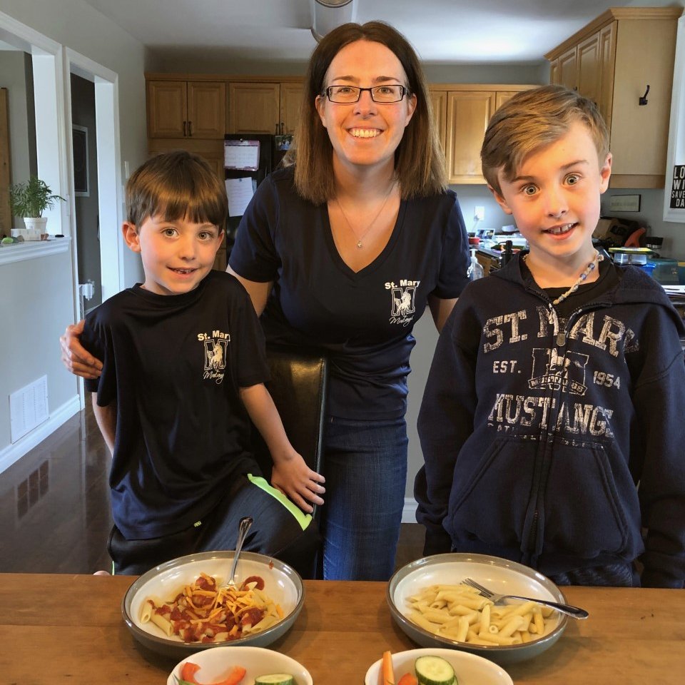 MustangUpdate's tweet photo. Some of our staff enjoying a spirit day pasta lunch with family. #KeepingTradition #CEW2020 https://t.co/W2HWp4P1o2