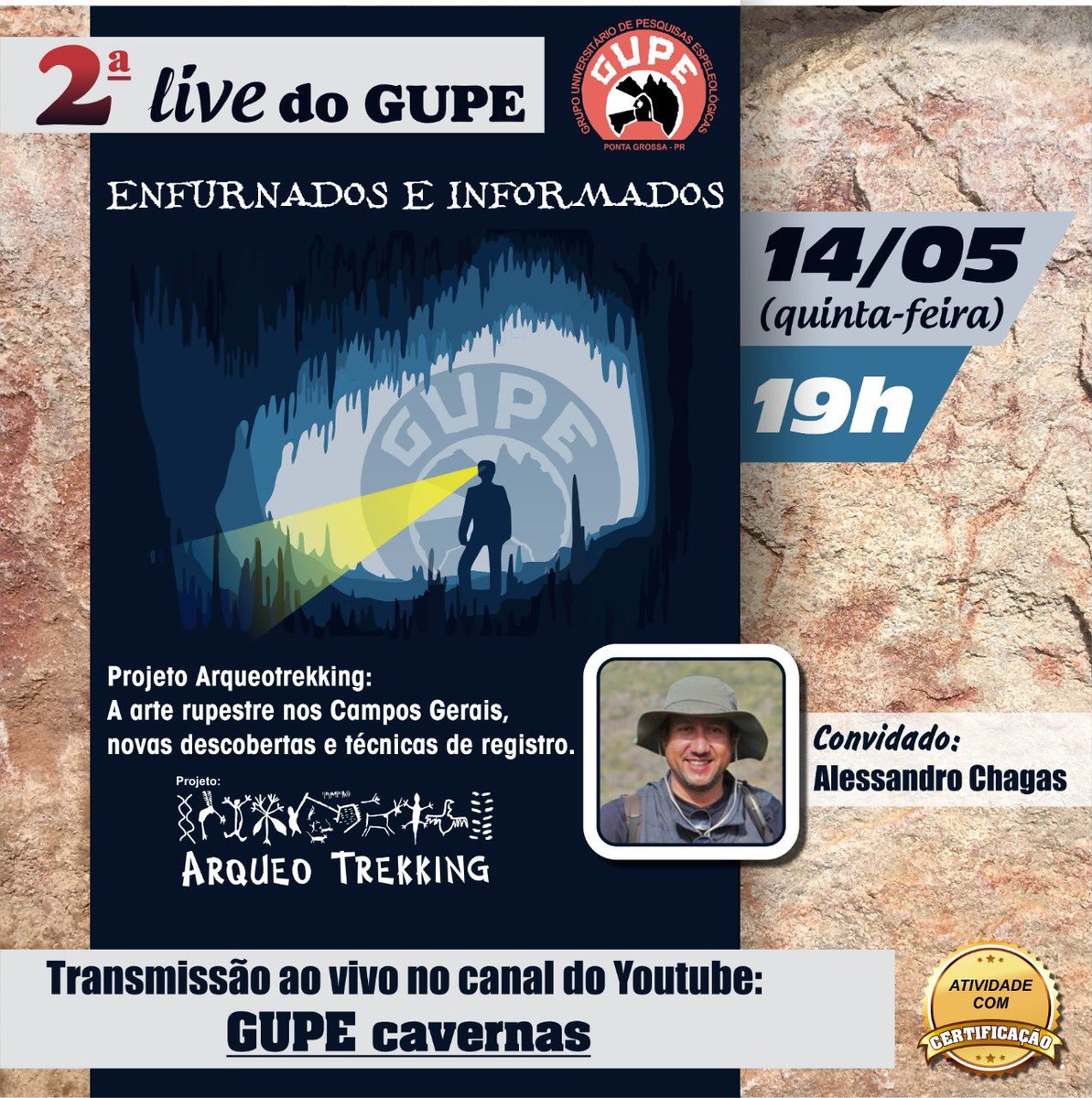 Arqueotrekking's tweet photo. Próxima Quinta dia 14/05 tem Live do @espeleogupe Enfurnados e Informados com o Projeto @Arqueotrekking https://t.co/2mMZon2F0s