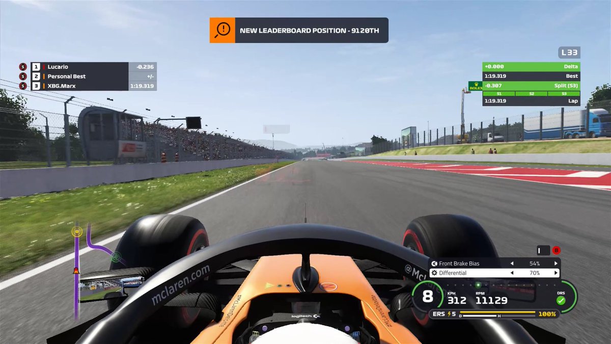 DreamXWB's tweet photo. @McLarenF1 #CatchLando #LogitechG #Alienware 1:19:319, could definitely be faster but I need a break after 70+laps🤪 https://t.co/R2qwUMsv9W