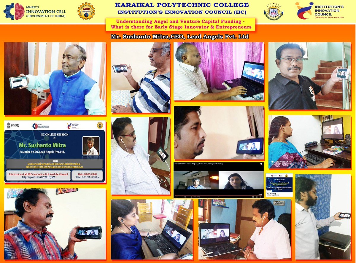 drsandanasamy's tweet photo. Attended an interesting #IIC_Online_sessions by #mhrd_innovation cell with the #KPTC fraternity on"Understanding Angel &amp; VC Funding-What is there for Early-stage Innovator &amp; Entrepreneurs" by @sushanto3012, CEO, @LeadAngels on 8.5.2020. @HRDMinistry @AICTE_INDIA  #mhrdindia #mhrd https://t.co/APquFYVihF