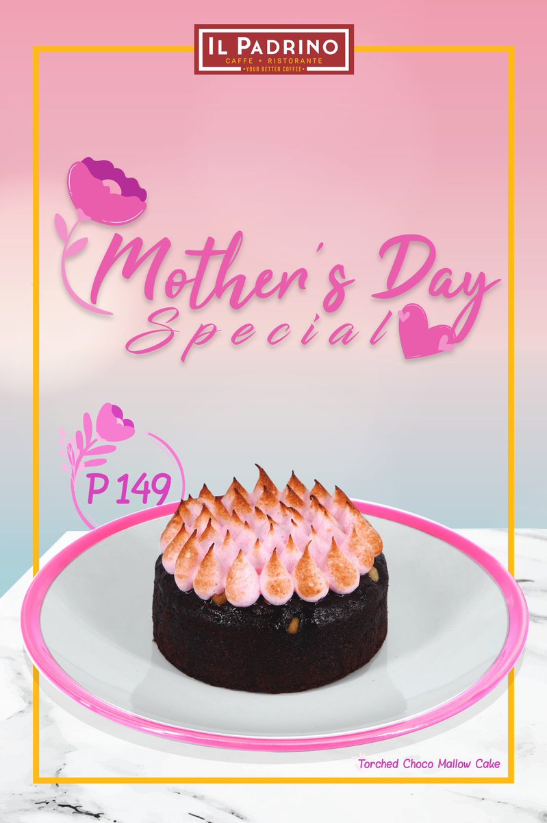 ilpadrinocoffee's tweet photo. Available in our Mt. Sinai branch only: You don’t have to miss out on making your mother feel special this Sunday by ordering our Toasted Choco Mallow Cake for only Php 149.

You may call Il Padrino Mt. Sinai at (0955) 189 6386 from 10am to 5pm to order for takeout and delivery. https://t.co/CARWThfHiW