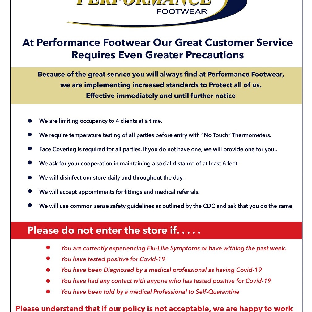 Performancefoo2's tweet image. We are happy to be open to the public again! We realize the need to take precautions to keep our customers and employees healthy. Therefore you will find the standards below posted at the door. Our new hours are Monday - Saturday 10-4 and Sundays from 12-4 #staysafe #stayhealthy