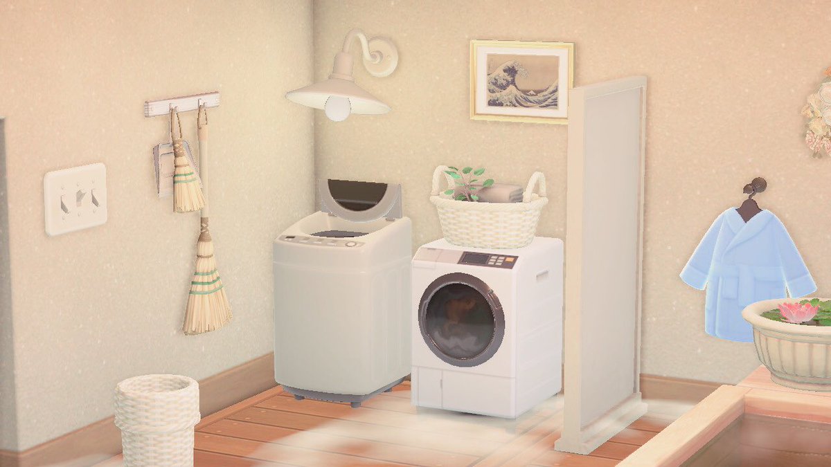 strawberrygale's tweet photo. My bathroom ☁️/ laundry room 🧺 #acnh  #AnimalCrossingNewHorizons  #AnimalCrossingDesign https://t.co/yLAtn0DcCW