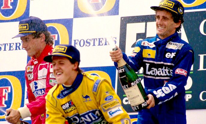 #OnThisDay in ’93 Alain Prost won the #SpanishGP, Ayrton Senna was 2nd, &amp; Michael Schumacher 3rd - the only time those 3 all-time greats shared an #F1 podium together. You’re looking at 183 GP wins, 166 GP poles &amp; 137 GP fastest laps.