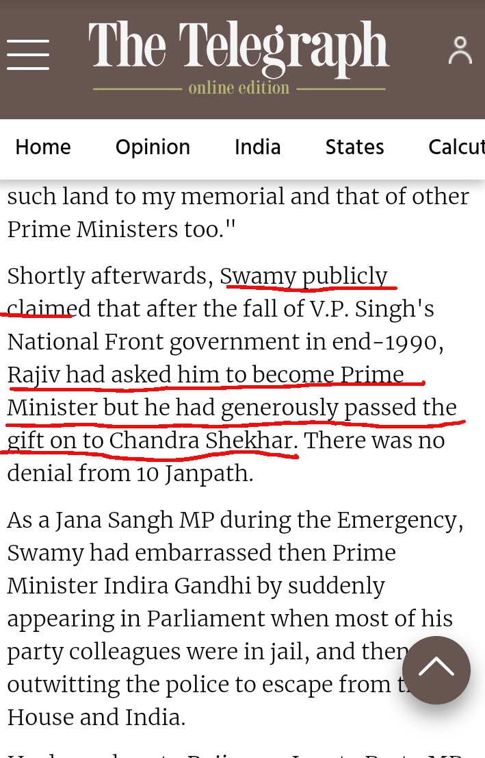 Such sensitivity for his friends (Albeit at expense of poor's needs),then Indian PM Chandrasekhar hoped that one day Susu will do same favour to him & OrsPerhaps the most outlandish part of the article by  @rasheedkidwai is about Swamy's claim on PM chance & his 'generosity' 2/3