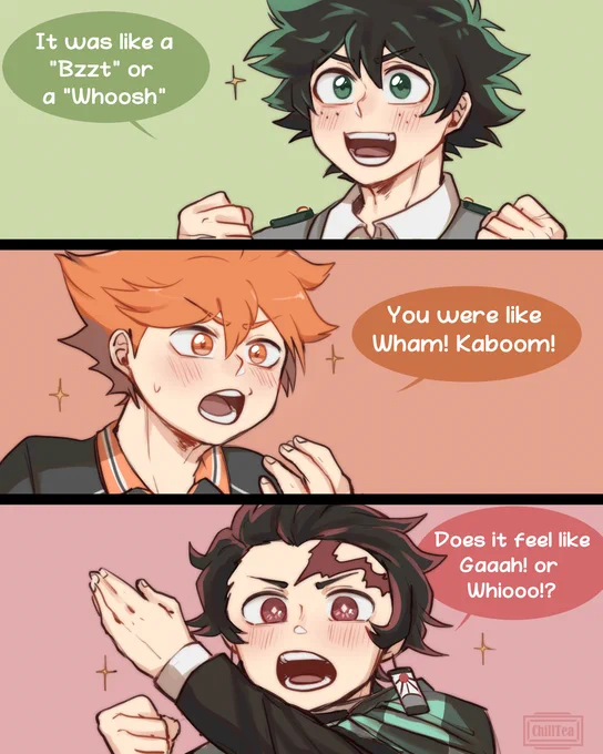 They're speaking the same language :)
#MyHeroAcademia #Haikyuu #DemonSlayer 