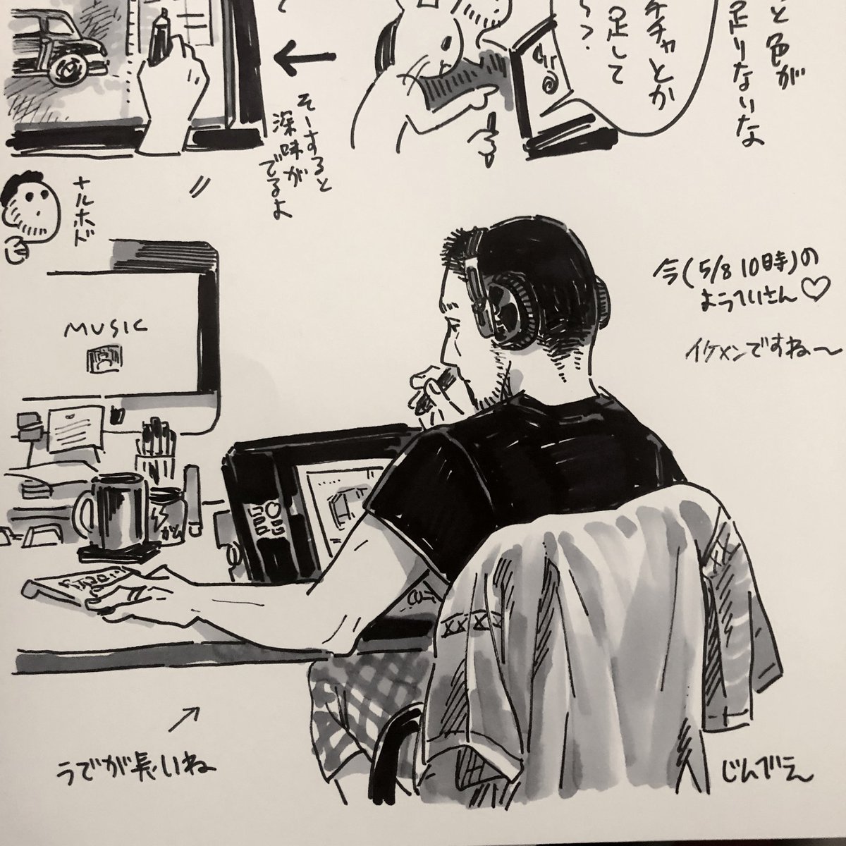 明日郵便局に行くので義両親にも手紙を出そうと最近の自分たちの生活を漫画に描きました。ペン一発描きするとやっぱりヘタクソだけどこのスピーディーで雑な感じは嫌いじゃない。 