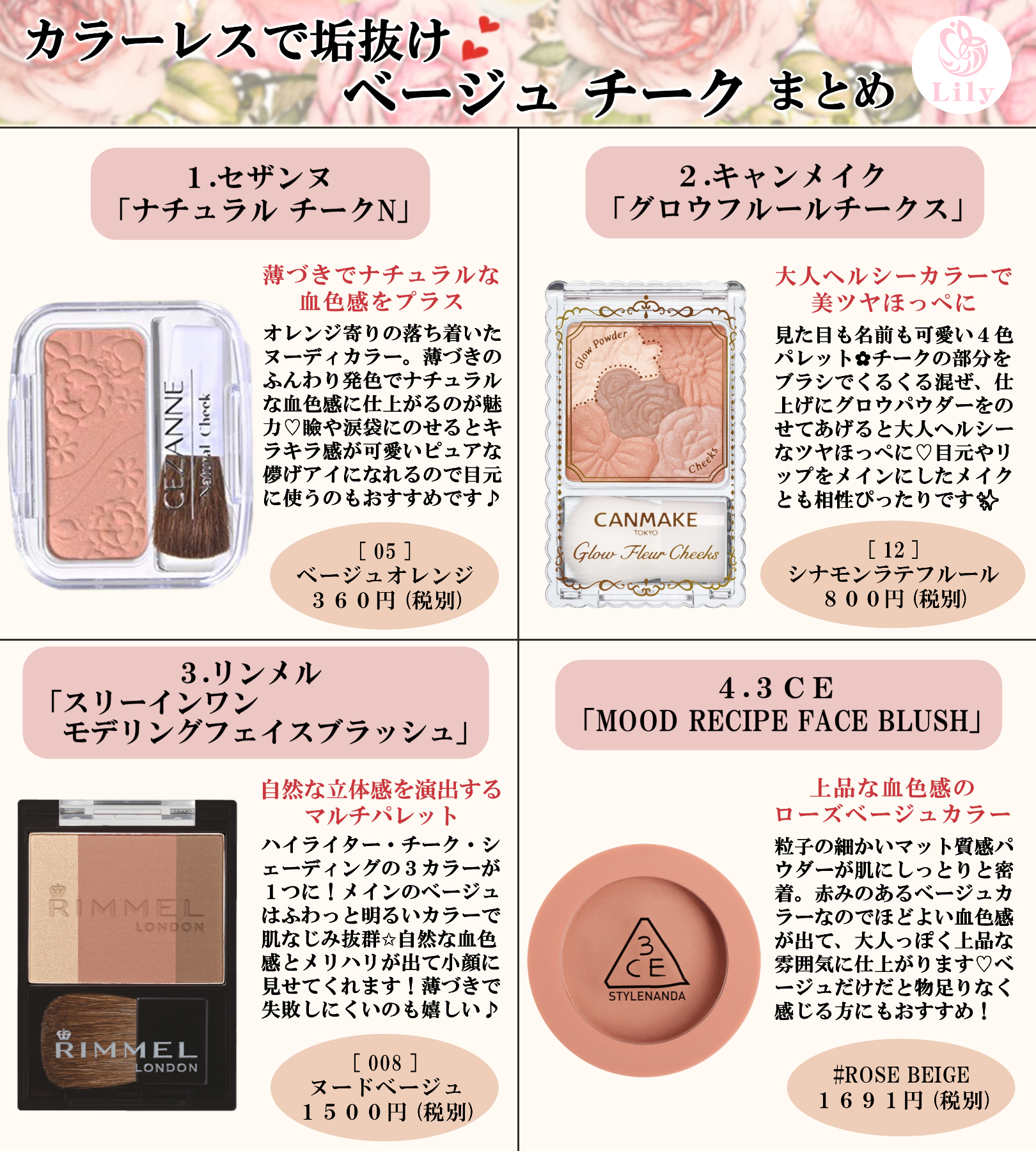 Snsマガジン Lily カラーレスメイクで洗練された印象に 使いやすさ抜群の大人ヘルシーカラー おすすめ ベージュ チーク まとめ コスメ紹介 コスメレポ プチプラコスメ 韓国コスメ コスメ好きさんと繋がりたい 美容垢さんと繋がりたい T