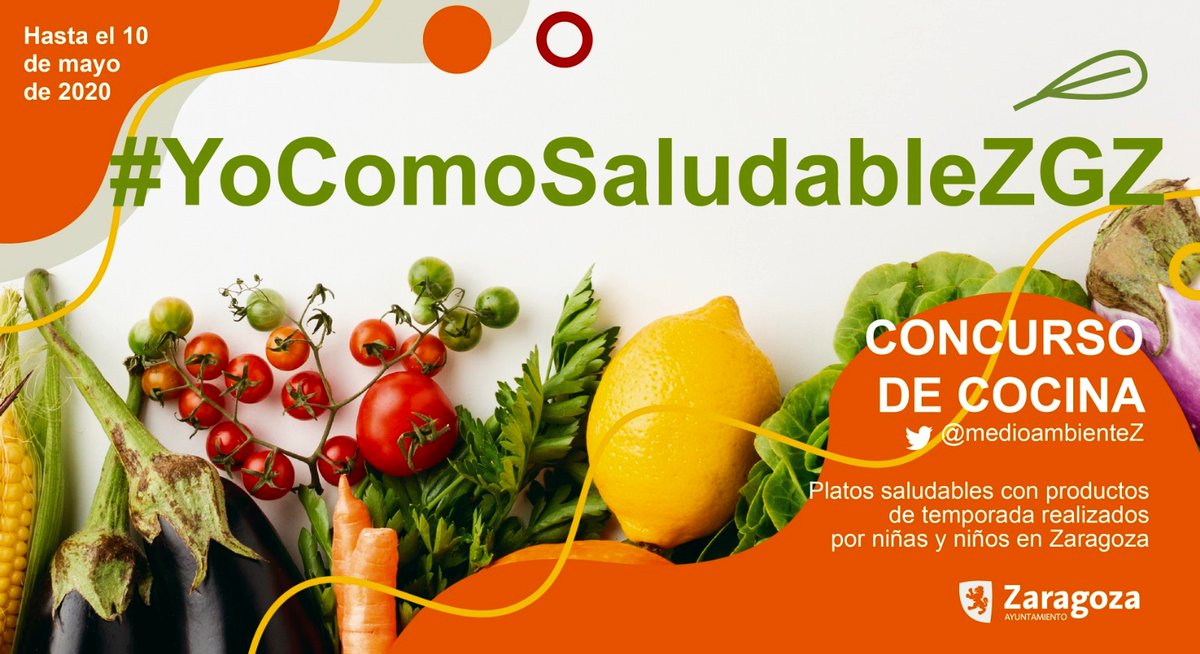 🥬🥕🍽️Hasta mañana 10MAY a las 16 h puedes participar con tus peques en el concurso de recetas de cocina saludable y sostenible con productos de temporada.
Cocina en familia, haz un tuit con fotos del plato y etiquétalo con #YoComoSaludableZGZ.
Más info. &gt; bit.ly/2XRZERL