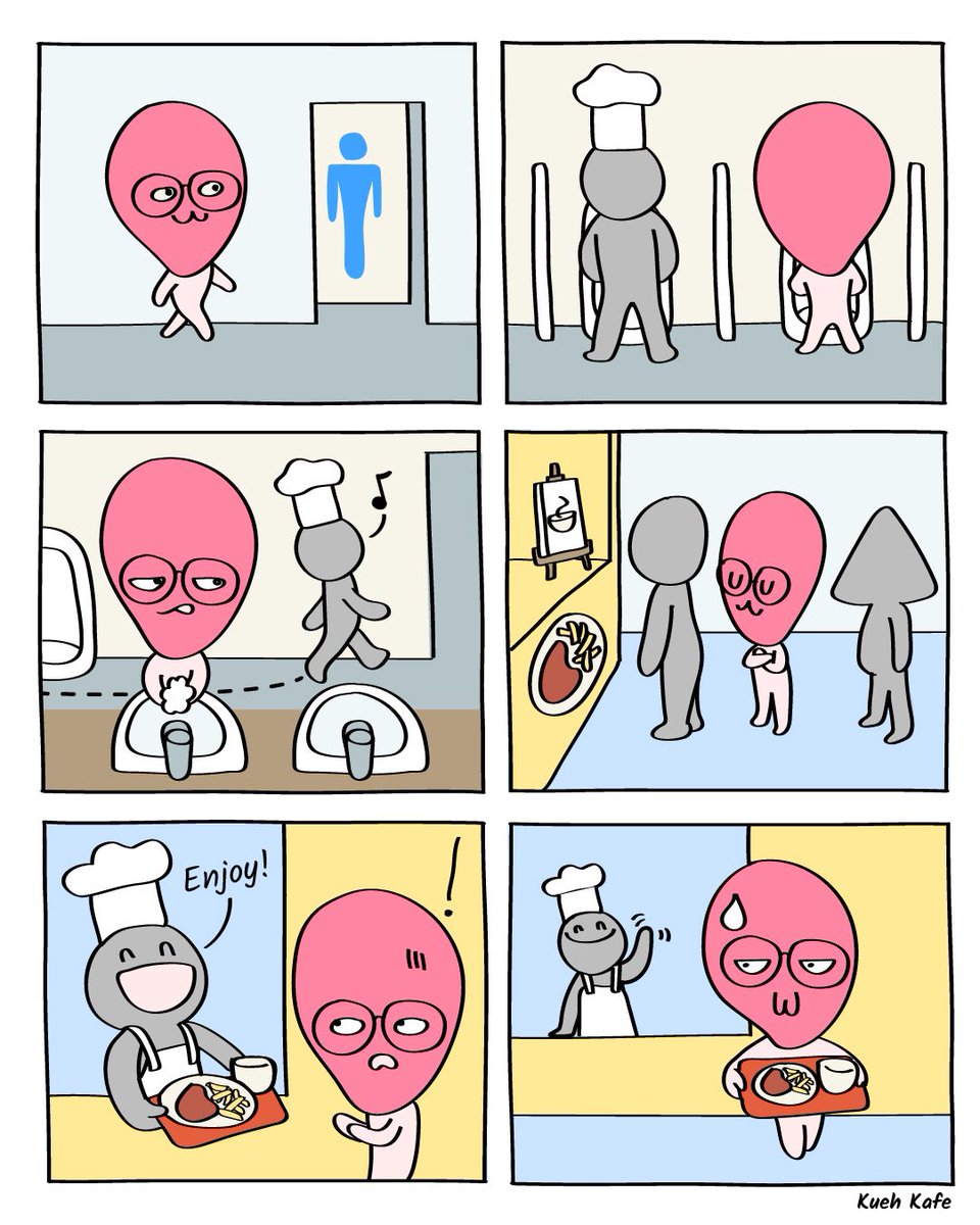 KuehKafe's tweet photo. Ever seen someone use the toilet and leave without washing their hands? Percy kena a dirty hawker this time!
.
Tidbit: Kena is Singlish, means to suffer from something unpleasant.
.
.
#lol #hygiene #washyourhands #sgunited #singaporetogether #comic #comics #comicart #comicstrip https://t.co/toebxDrpwO