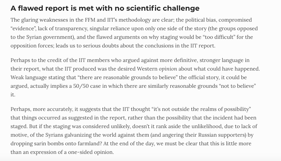 36) Whilst this statement reveals that dissent within the OPCW's ranks now extends to other investigations into alleged attacks in Syria which include the new IIT investigations which are tasked with attributing blame:  https://thegrayzone.com/2020/03/12/opcw-whistleblower-mistreatment-douma-investigators/
