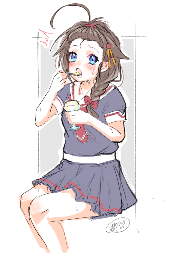 艦これ「#アイスクリームの日 らしいので、暑さにまけて間宮アイスに手を出す時雨ちゃんを捉」|壱十九 / illustratorのイラスト