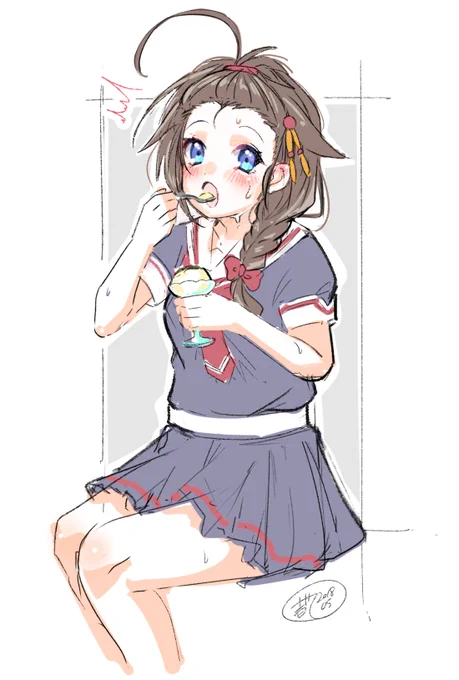 #アイスクリームの日 らしいので、暑さにまけて間宮アイスに手を出す時雨ちゃんを捉えた絵を #艦これ 