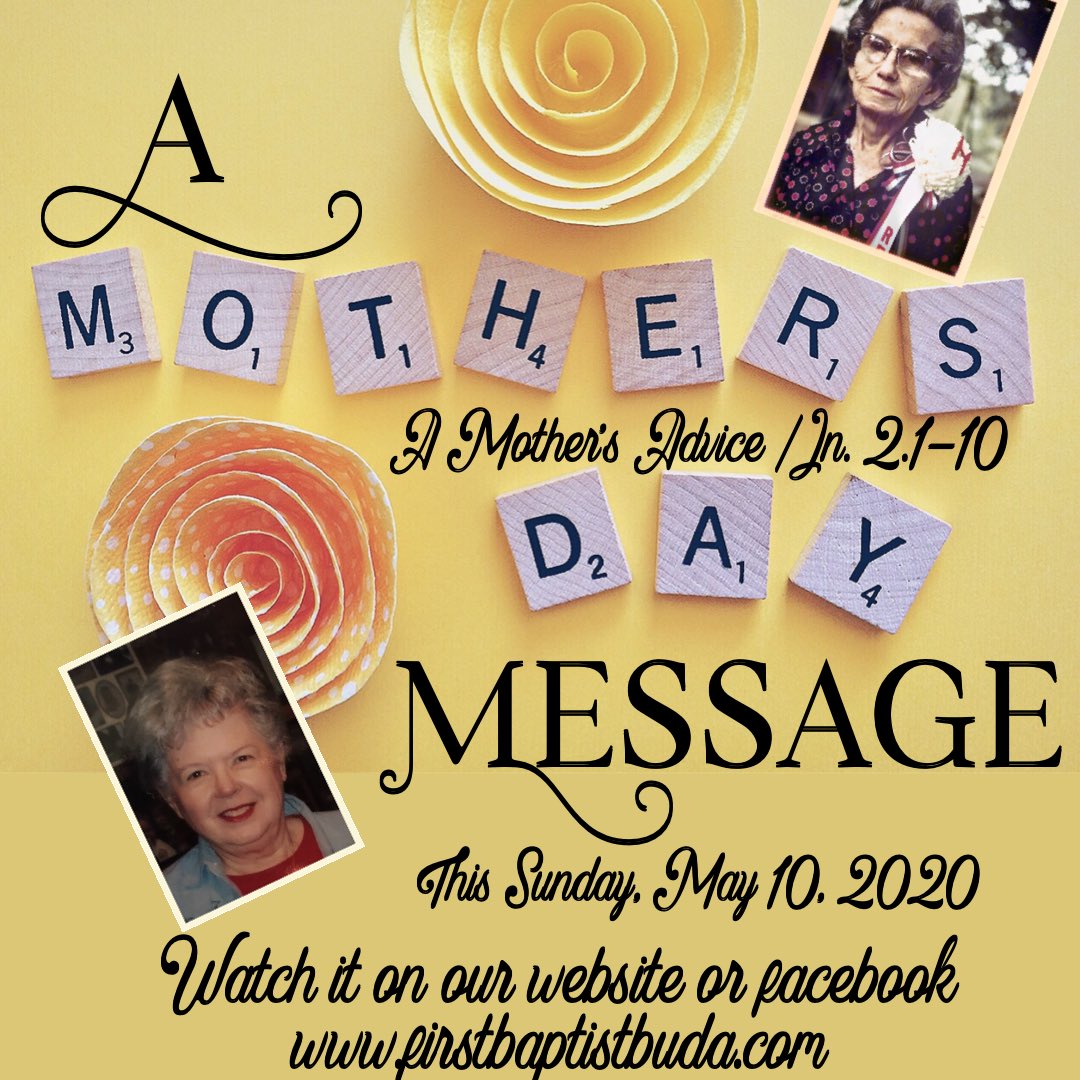 fbcbuda's tweet photo. A devotional message for Mother’s Day, this Sunday, May 10. Watch it on our website or Facebook page #FBCBuda #mothersday https://t.co/31SmlyIOpM