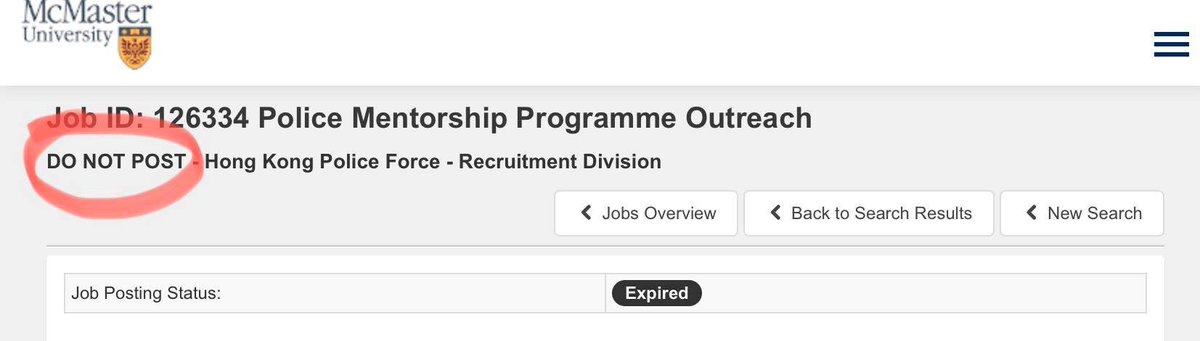 McMaster_SWHK's tweet photo. Good news!! After the release of our public statement, @McMasterU has now delisted &amp; archived the job postings for the #HongKongPolice. Thank you @MacSSC for responding promptly!1/2

https://t.co/nSEhy1TSPZ https://t.co/zLXpNM832a