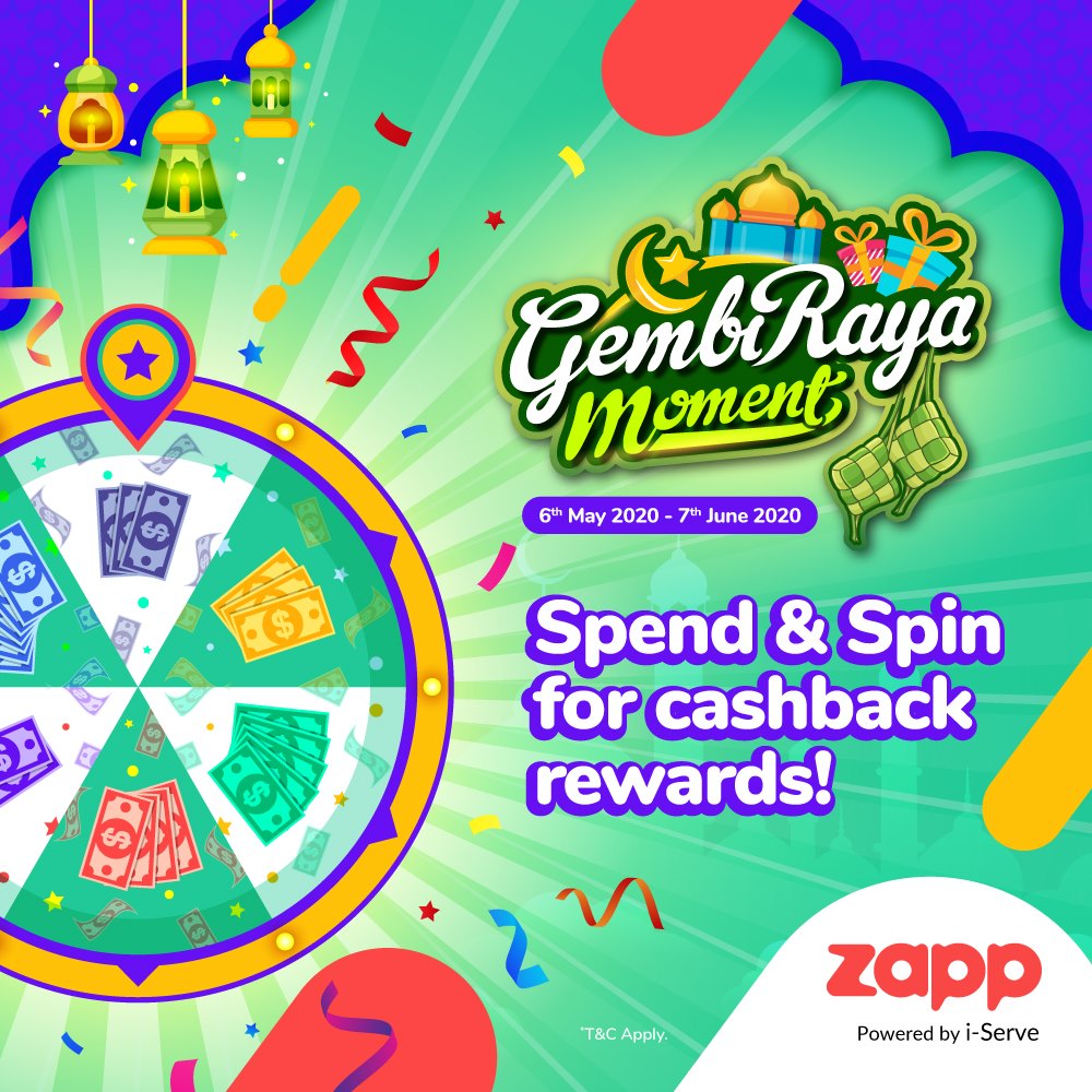 Hari Raya menjelang tiba, 🕌
Mood #Gembiraya kian terasa, 👏
Nak menang cashback? Senang ja, 💰
Download Zapp, kami ada jawapannya. 🤩✨

Get into the #Gembiraya mood with us and win cashback rewards when you spend a minimum of RM10 with Zapp.

T&amp;Cs apply.