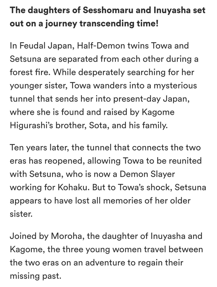 iluvluvnutella's tweet photo. Yashahime: Princess Half-Demon!
A brand new anime from the Inuyasha universe!
Summary by @VIZMedia 
#HanyoNoYashahime https://t.co/EDOx2XaqJE