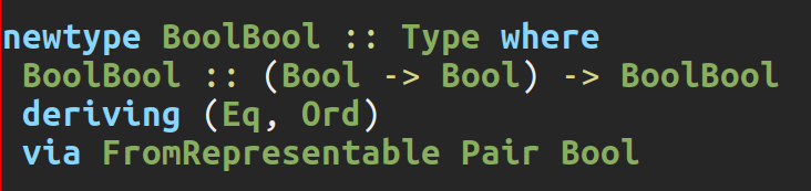 Iceland_jack's tweet photo. ok! we can derive Eq and Ord for functions :) .. of the form Rep f -> a

with #ApplyingVia we can easily sort lists of functions

  sort @(via FromRepresentable @​Pair)
  :: [Bool->Bool]
-> [Bool->Bol] https://t.co/qfvlTd9wRr