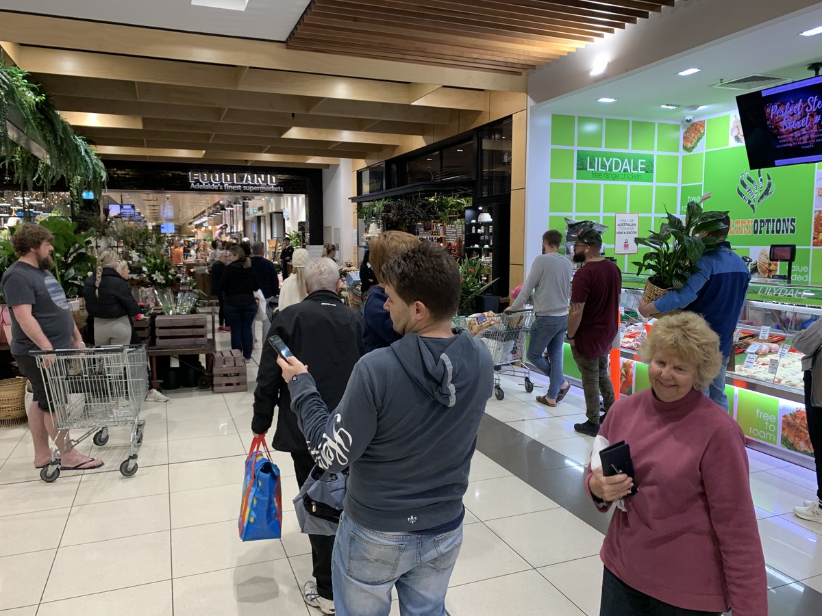 Have #SouthAustralians gone complacent? Pasadena Foodland in #Adelaide is jam packed with people and not everyone's following social distancing rules. The #coronavirus rules are only going to be eased from Monday.