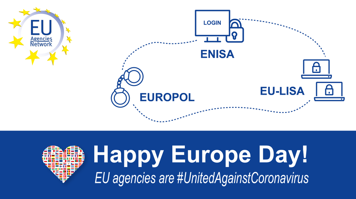 enisa_eu's tweet photo. #EUAgencies work on many areas on #Covid19: @ENISA_EU provides tips for cybersecurity, @Europol monitors related crime and @EULISA_agency ensures the availability of IT systems for internal security authorities. Happy #EuropeDay! #UnitedAgainstCoronavirus https://t.co/hTDDSnViCC https://t.co/11olmGVl6j