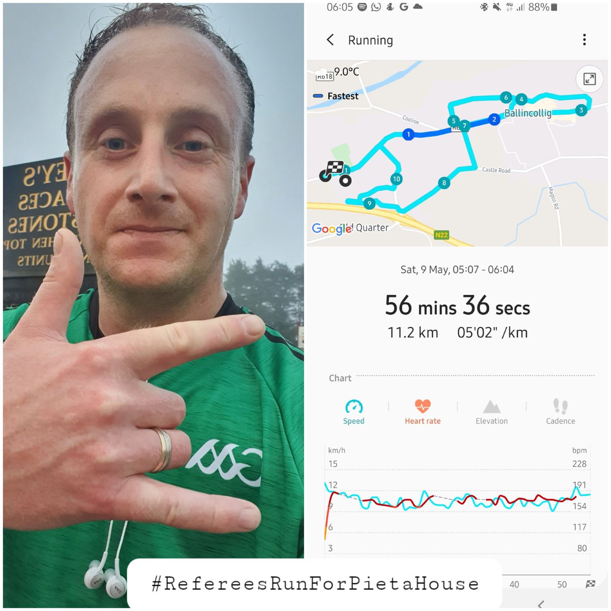Wallman82's tweet photo. #RefereesRunForPietaHouse
Job done for such a great cause close to all Irish families. 71 other refs doing the same so keep donating. Time isn't bad either for a guy with a torn cruciate. https://t.co/hPxlkEHhH4