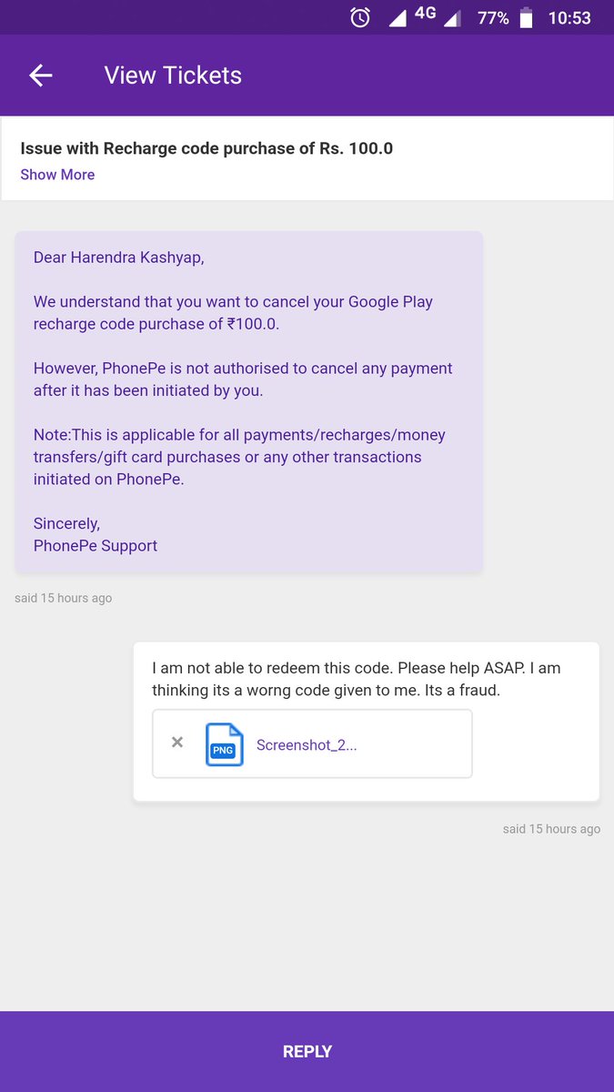 HK_Harendra_'s tweet photo. @PhonePeSupport Hlo sir/ma'am, i have purchased a digital play gift card vouncher from your app, but when i redeemed it, it said please try another code on the day of purchase. I have complaint about it also on your help desk but nothing happend. But today it is showing this. https://t.co/TMjkUgILcz