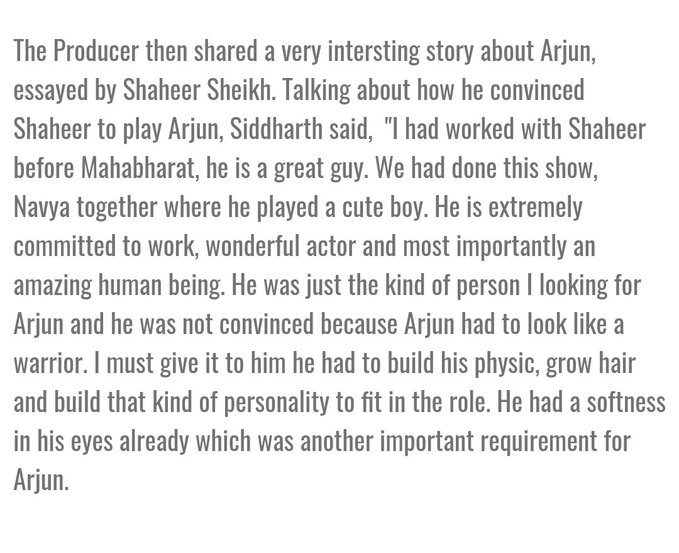 "I am really happy that I cast Shaheer as Arjun as he actually created a MIRACLE on screen." "He is extremely committed to work, wonderful actor and most importantly an amazing human being" ~  @sktorigins (Navya & Mahabharat Producer) about  @Shaheer_S  #ShaheerSheikh  #Mahabharat
