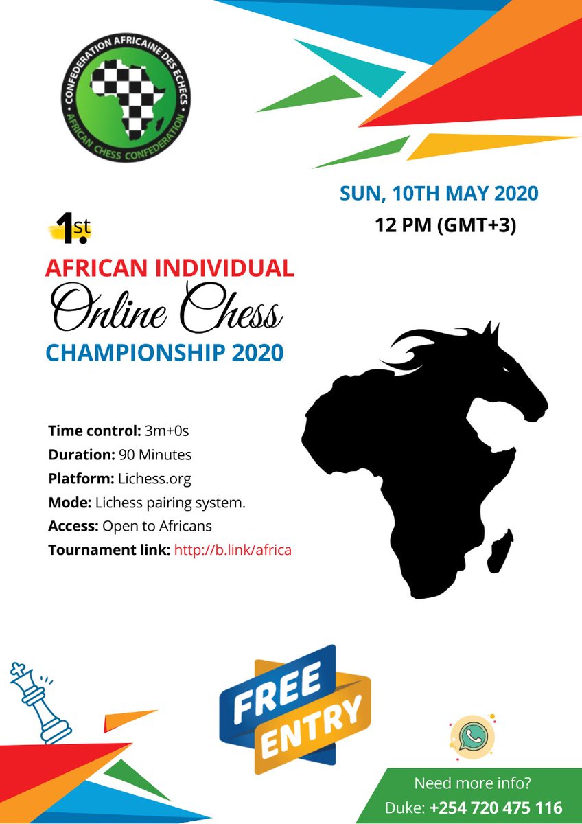 Without error there can be no brilliancy - Emanuel Lasker

lichess.org/tournament/8TA…

#AfricanIndividualOnlineChess 
<a href="/DukeMichieka/">Duke Michieka ♜ 🇰🇪</a> <a href="/GMBassemAmin/">GM Bassem Amin</a> @thims1985 <a href="/chessmasala/">Kenya Chess Masala</a> @CupOfTheorem <a href="/ChandaNsakanya/">Chanda Nsakanya</a> <a href="/MasoleVincent/">Zizifas</a> <a href="/noelfumey/">Fumey Enyonam Sewa</a> <a href="/FIDE_chess/">International Chess Federation</a> <a href="/ChessZimbabwe/">Zimbabwe Chess Federation</a> <a href="/WanjalaBenardW/">Benard Wanjala</a> <a href="/Githinjih/">Githinji Hinga</a>