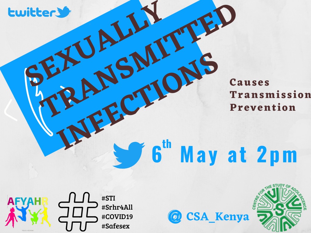 CSA_Kenya's tweet photo. Sexually transmitted infections (STIs) are infections that can be passed through sexual activity and sometimes during childbirth.
Join here today as we tackle #STI during this pandemic of #COVID19 
#SRHR4All
#Safesex 
2pm https://t.co/bmOK9AKIv9